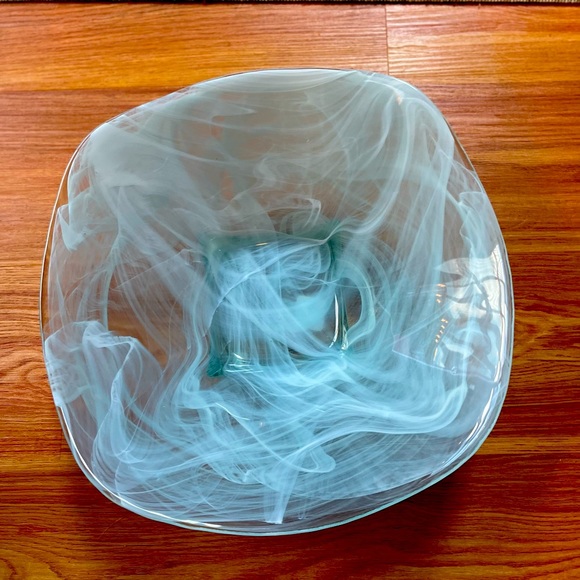 Recycled Art Glass Eco glass Centerpiece Bowl Sea-foam Made In Spain - Picture 10 of 16